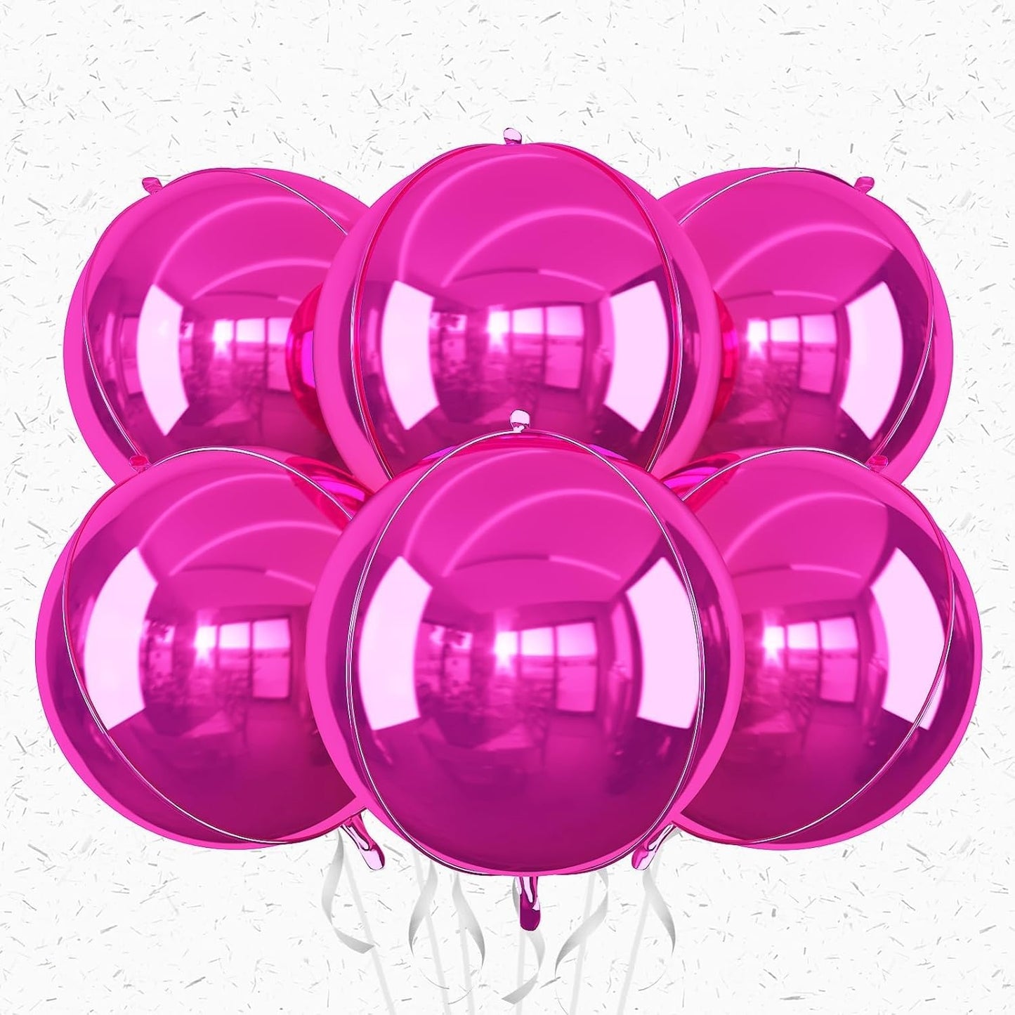 6Pcs Hot Pink Round Foil Balloons,Giant 4D Round Ball Balloon,22 Inch Metallic Hot Pink Balloons for Birthday Wedding Prom Party Decorations