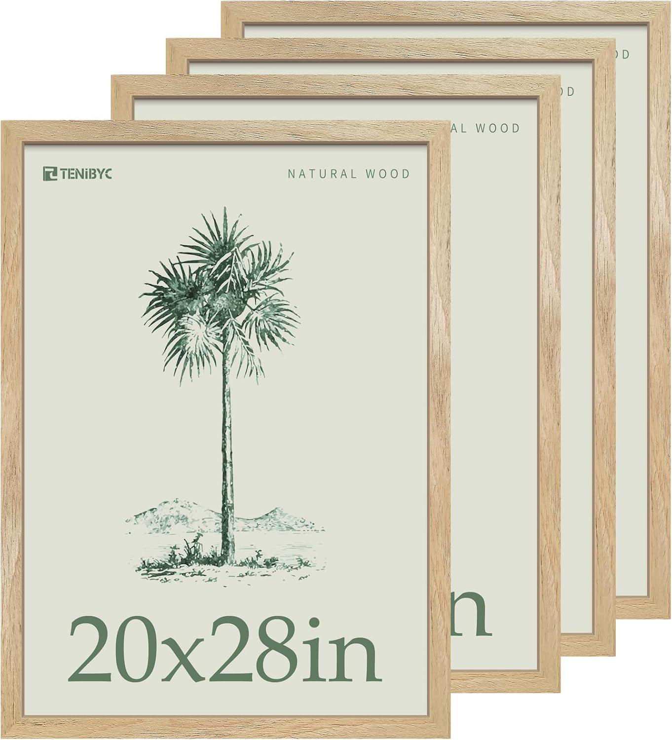 20x28 Picture Frame 4 Pack - Textured Natural Solid Wood Gallery Poster Frame - Wall Hanging