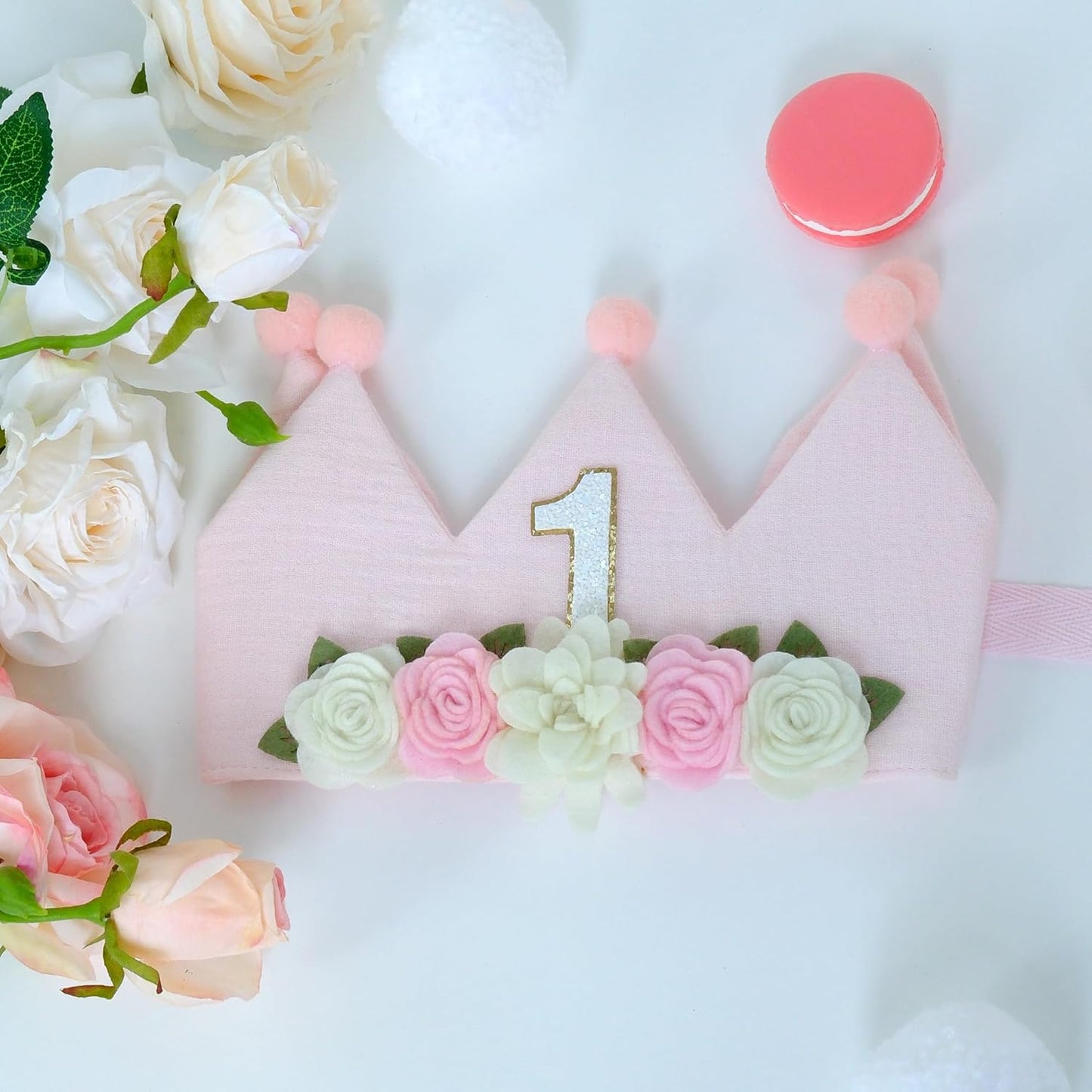 Muslin Crown Hat 1-3 Birthday For Baby Boy Girl Party Decoration Blue Pink Headband