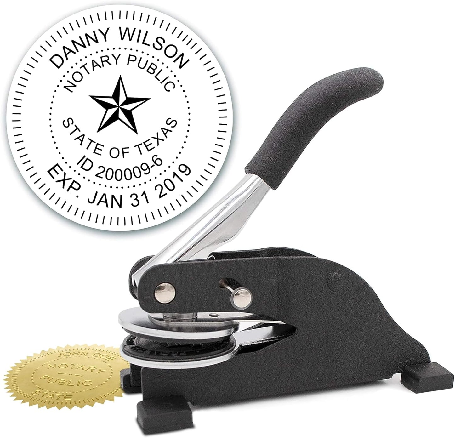 MaxMark Notary Seal Round Desk Embosser for Texas State - Includes Gold Burst Seal Labels (50 Count)