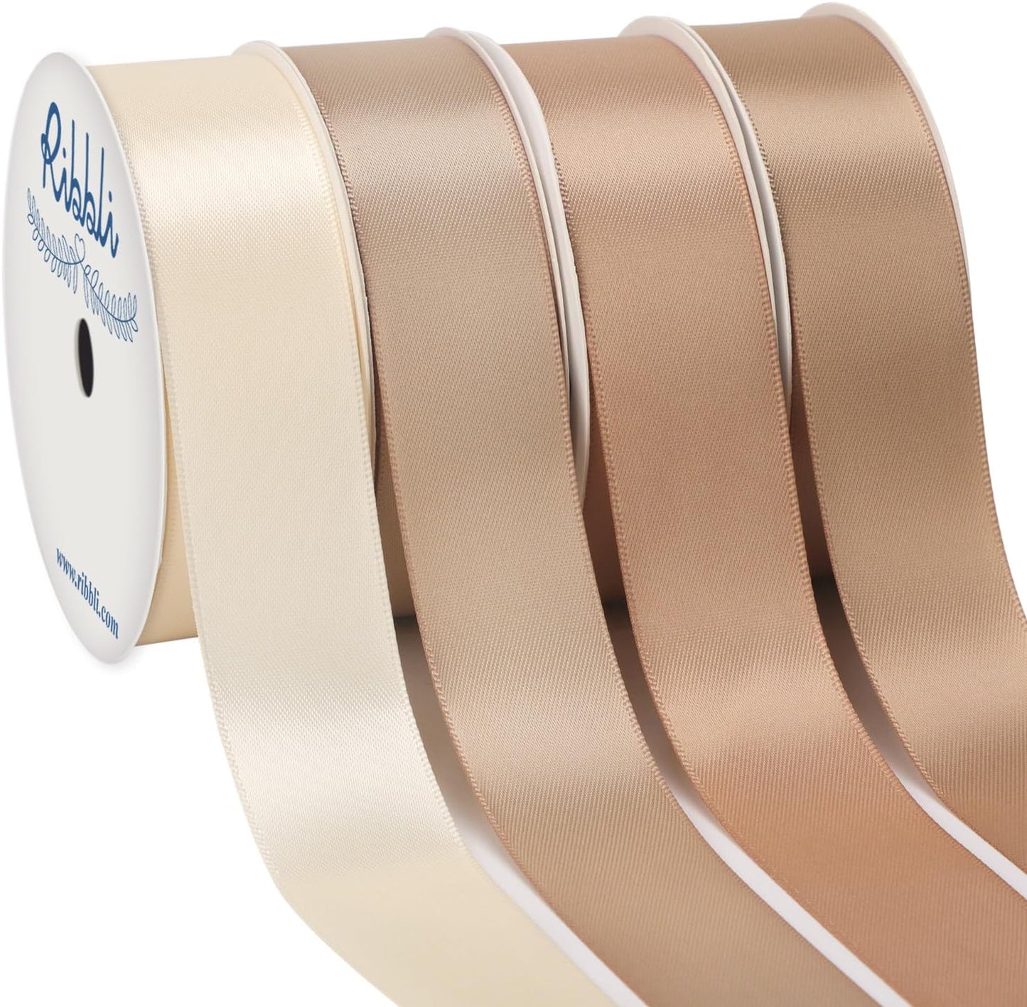 Ribbli Champagne Satin Ribbon 1 Inch x 4 Rolls Total 40 Yards-Ivory Champagne Ribbon for Gift Wrapping Craft Wedding Decoration