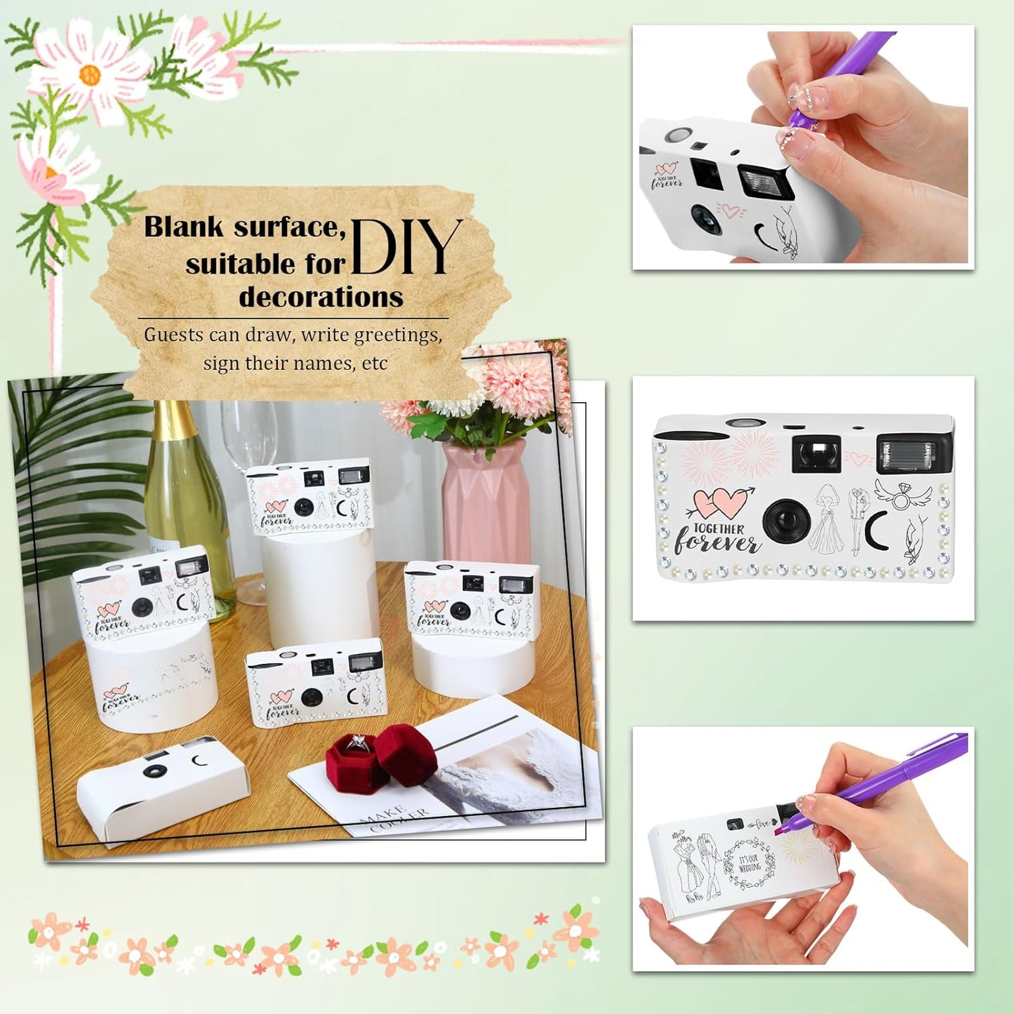 8 Pack Disposable Camera for Wedding 35 mm Film Single Use Camera with Flash Disposable White Cameras DIY One Time Camera for Wedding Anniversary, Travel, Camp, Party Supply