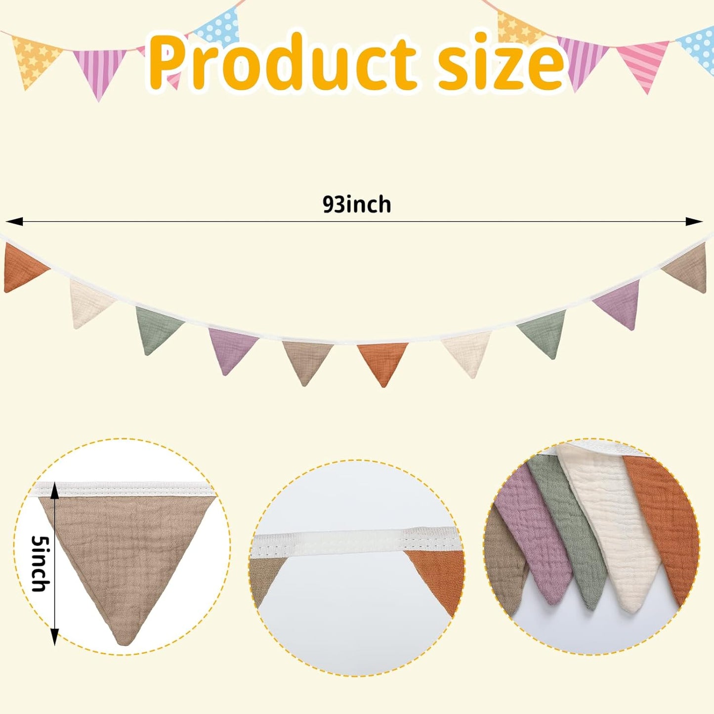 Oudain 15.5 ft Pennant Banner Flags, 2 Pcs Nursery Garland Triangle Bunting Flag Baby Banner for Nursery Decor Baby Birthday Boho Wedding Shower Party Event, Each 7.75 ft(Rich Color)