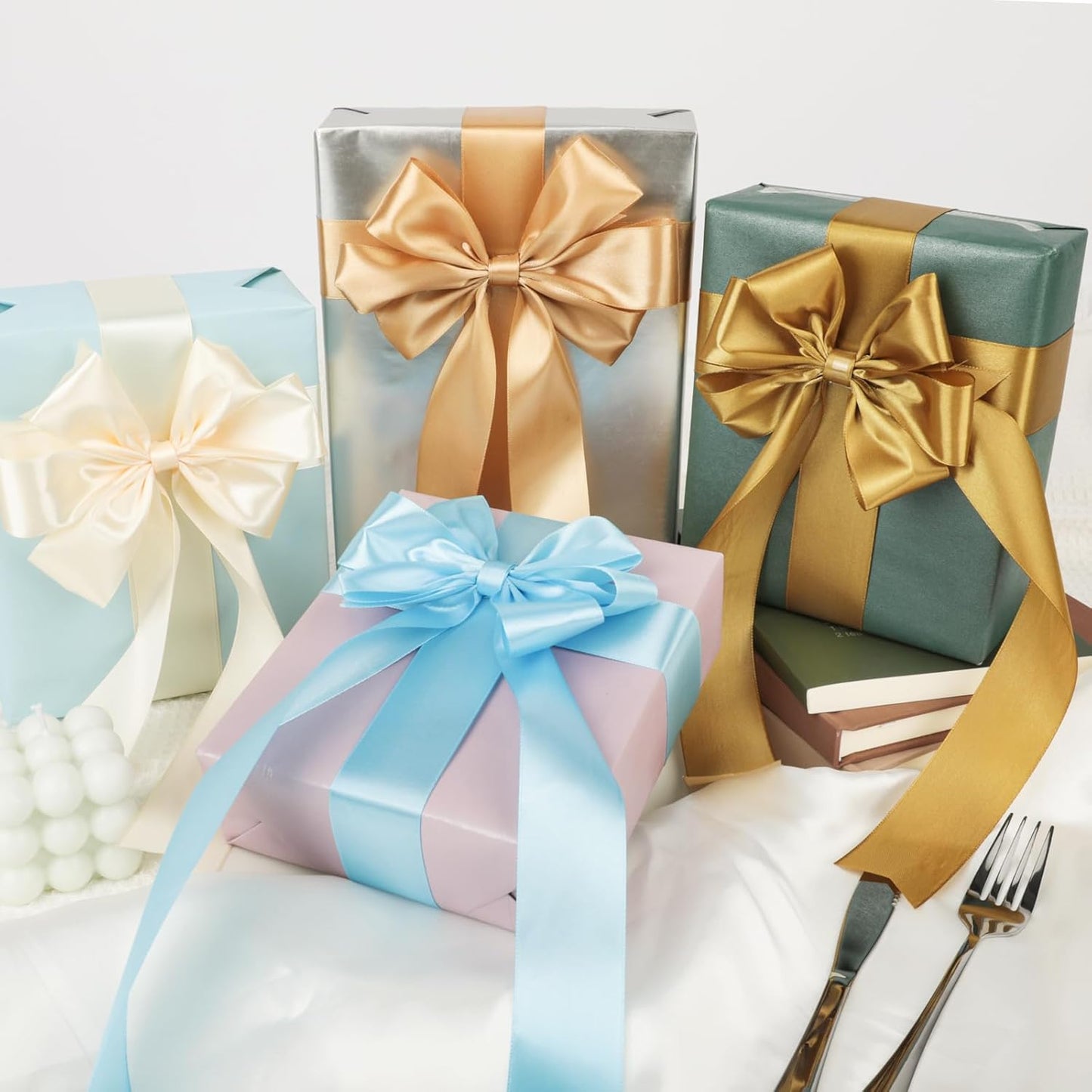 NESCCI 16 Colors 400 Yards Ribbon,1-1/2 Inch Satin Ribbon,Single Face Satin Ribbons, Perfect for Gift Wrapping, Wedding Decoration,Handmade Bows,Wrapping Bouquet, Halloween, Christmas