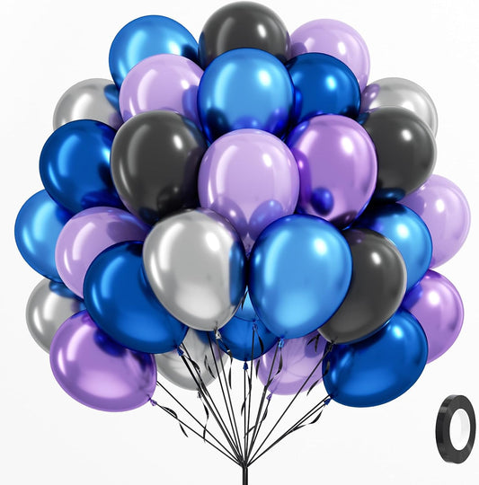 60pcs 12inch Space Balloons, Black Metallic Blue Purple Silver Balloons for Birthday Astronaut Space Themed Party Decorations