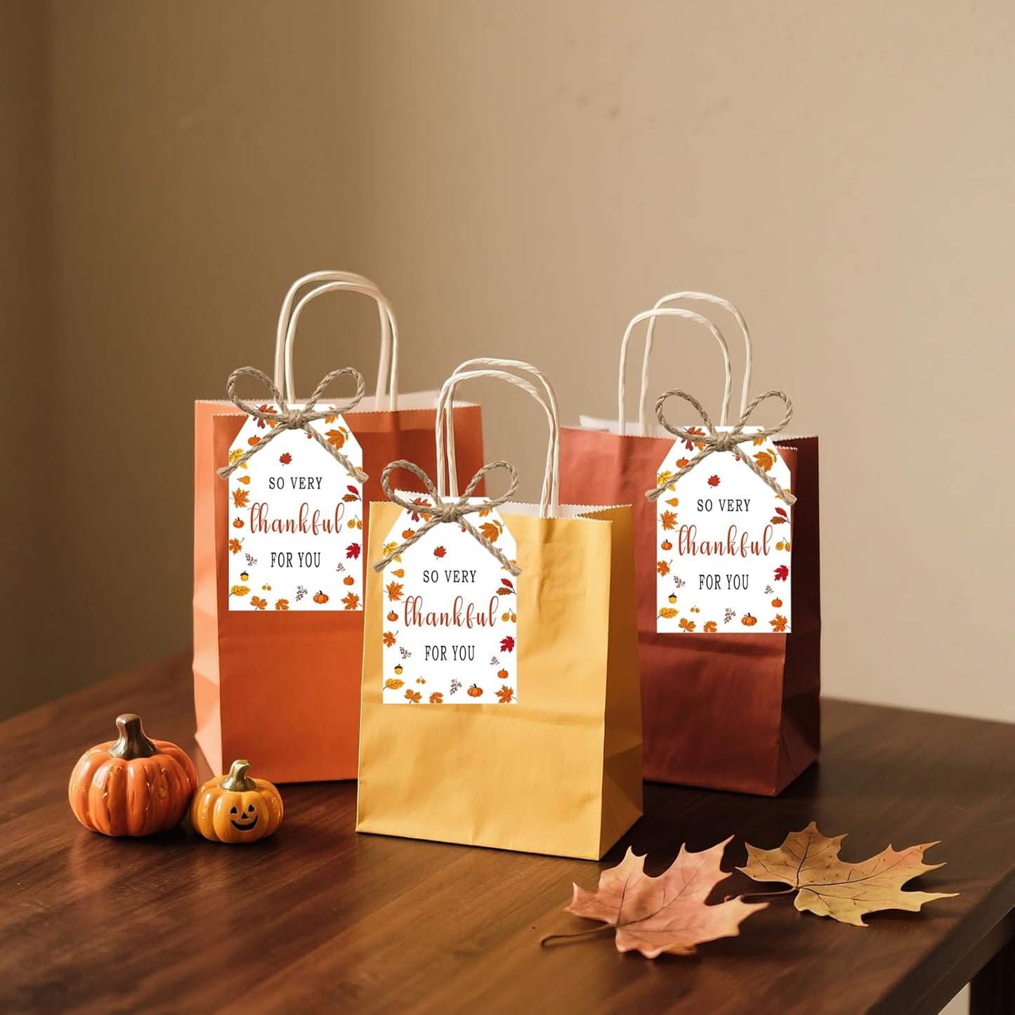 50Pcs Fall Thankful for You Tags, 3.3x2.1 Inch Thanksgiving Gift Tags with String, Thanksgiving Name Tags with Maple Leaf for Autumn Holiday Party Favors DIY Craft Decorations