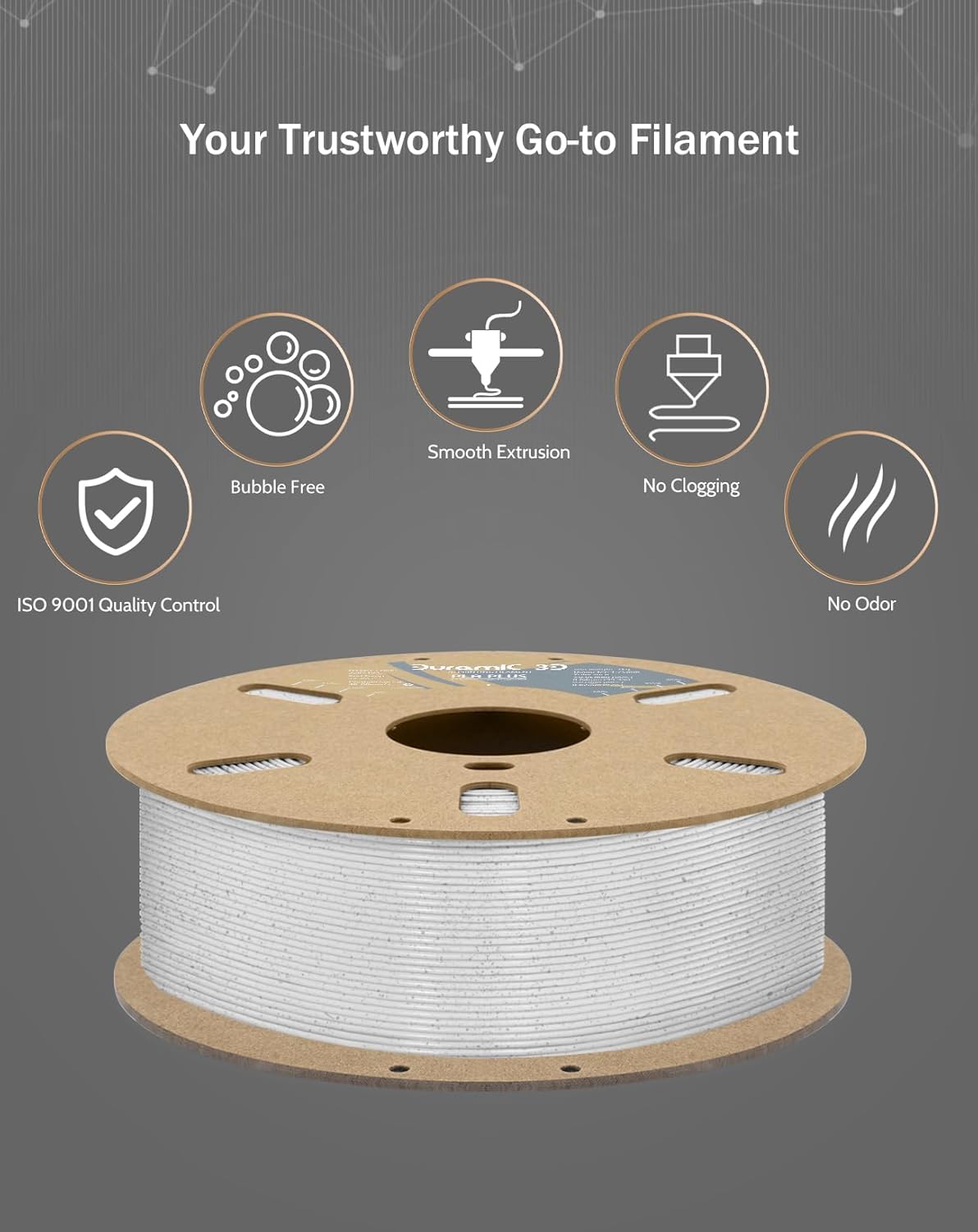 DURAMIC 3D PLA+ Filament 1.75mm 1Kg Marble, PLA Plus Filament 1Kg Spool(2.2lbs) Tougher and Stronger, Dimensional Accuracy Probability +/- 0.02mm