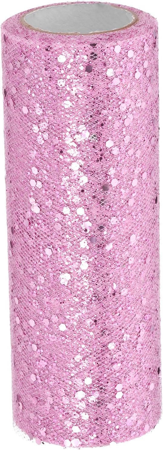 PATIKIL Tulle Fabric Rolls, 6 Inch by 10 Yards Fabric Spool Tulle Sparkling Ribbon Netting Sequin for DIY Tutu Skirts Crafts Wedding Party Decorations, Pink