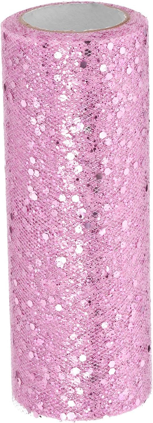 PATIKIL Tulle Fabric Rolls, 6 Inch by 10 Yards Fabric Spool Tulle Sparkling Ribbon Netting Sequin for DIY Tutu Skirts Crafts Wedding Party Decorations, Pink