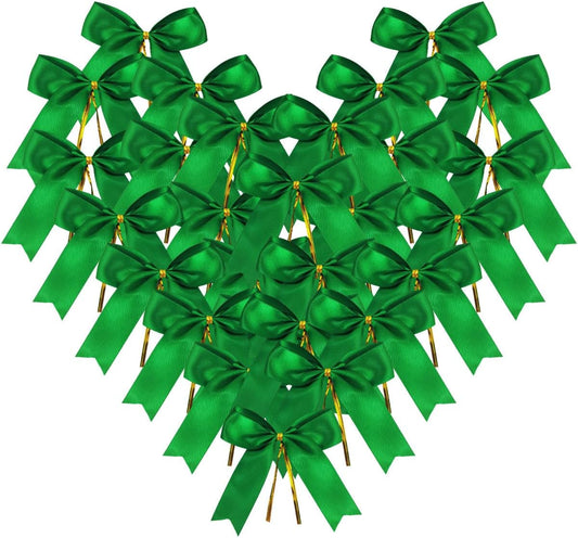 50pcs 3-1/2" Green Twist Ties Satin Green Bows with Twist Tie Bows Fish Tail Cutting(Green)
