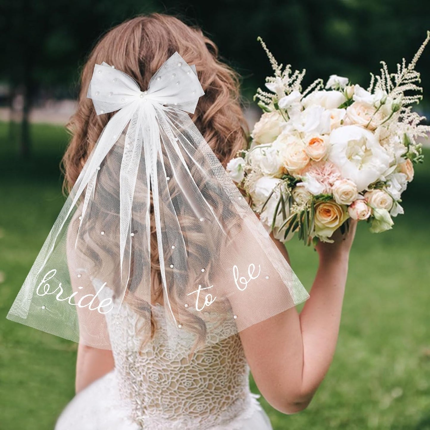 Bride to Be Bridal Veil White Pearl Bow Wedding Veil Hair Clip Tulle Bridal Short Veils for Women Girls Bachelorette Party Bridal Shower Bridesmaid Gift Engagement Party