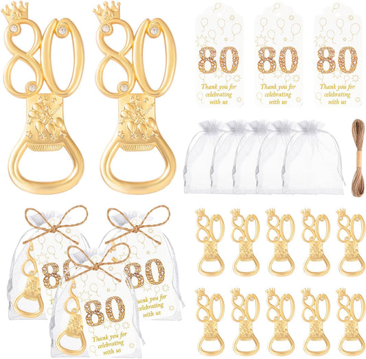 50Pcs 80th Birthday Bottle Opener Set 80th Birthday Party Favors 80th Golden Bottle Openers Personalized Party Favors Wedding Anniversaries Souvenirs Favors For Guests Party
