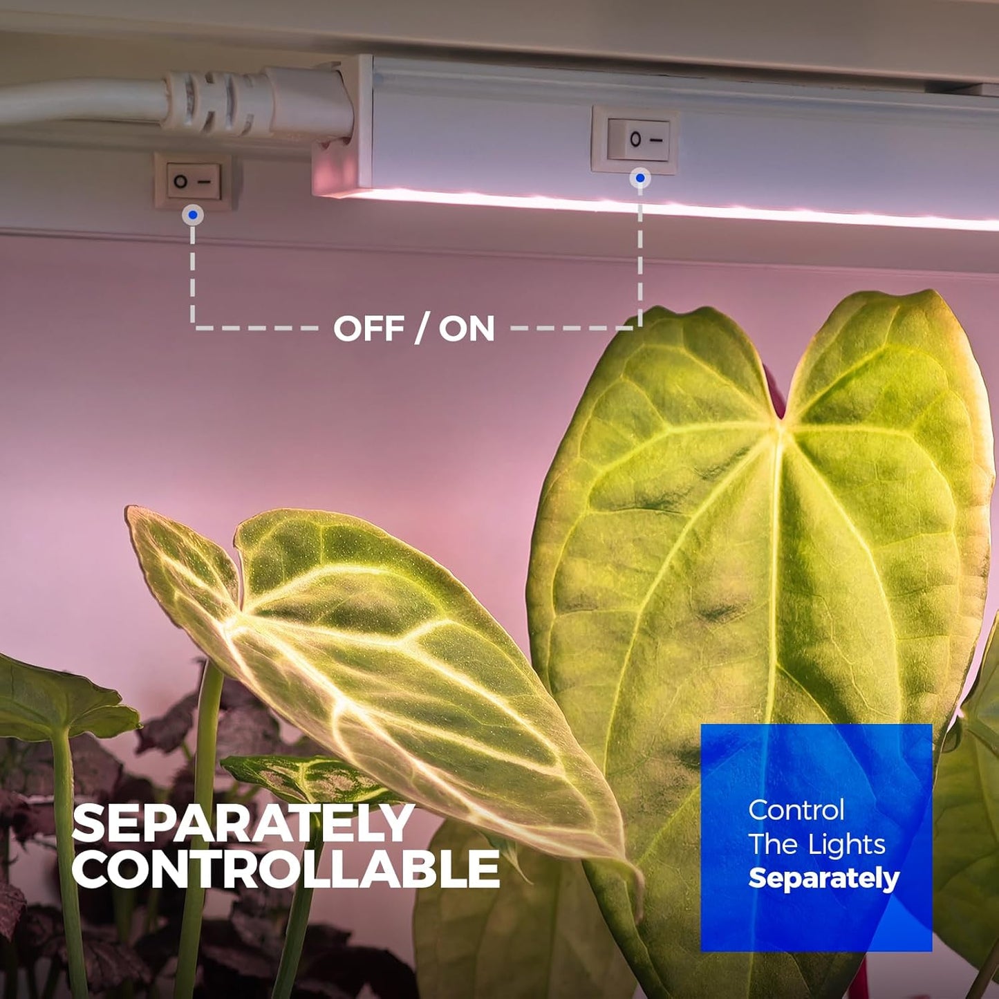 Barrina Grow Light for Indoor Plants, Full Spectrum Sunlight, 1ft Grow Lamp, LED Grow Light Bulbs, T5 Grow Light Strip, Plug and Play, Pinkish White, 4-Pack