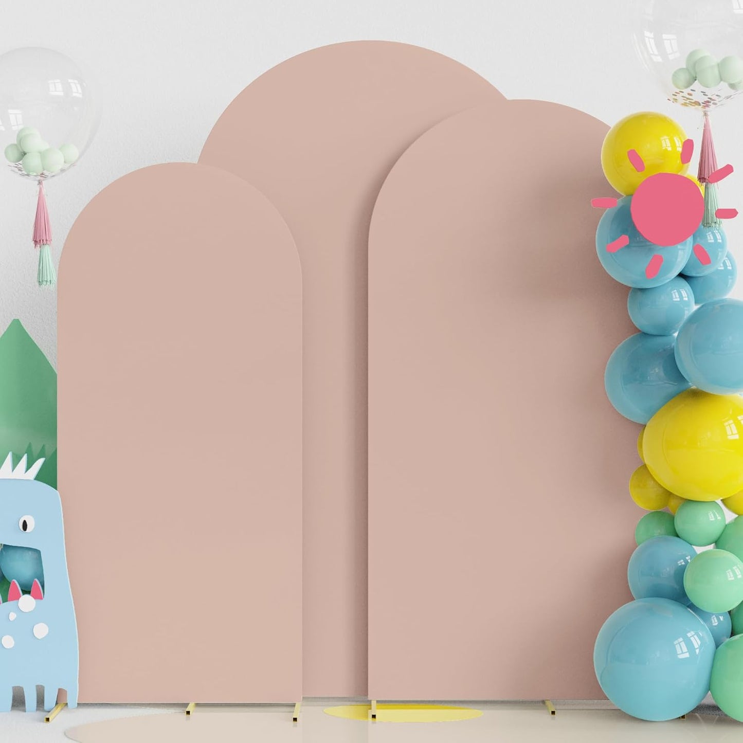 Fomcet Wedding Arch Cover 7.2FT, 6.6FT, 6FT Nude Spandex Fitted Fabric Arch Backdrop Cover Set of 3 Round Top Chiara Arched Backdrop Stands Covers for Wedding Ceremony Birthday Party Baby Shower