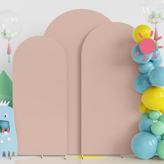 Fomcet Wedding Arch Cover 7.2FT, 6.6FT, 6FT Nude Spandex Fitted Fabric Arch Backdrop Cover Set of 3 Round Top Chiara Arched Backdrop Stands Covers for Wedding Ceremony Birthday Party Baby Shower
