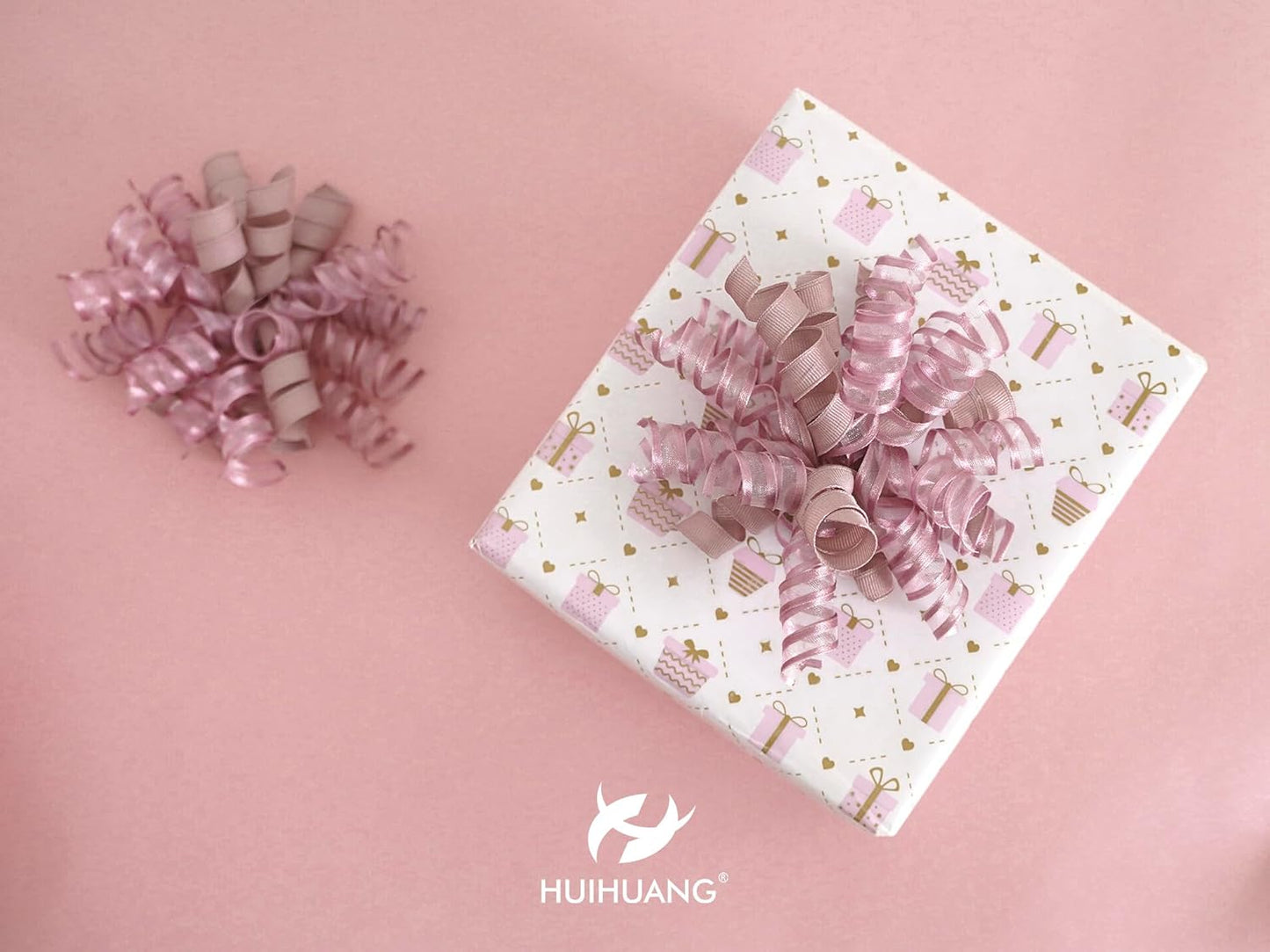 HUIHUANG Self-Adhesive Curly Bows Gift Wrap Accessory Dusty Rose Gift Bow 5 inch x 8 Counts Dusty Pink Ribbon Bows for Presents, Paper Bag, Party Favors, Bridal Shower Wedding Decoration