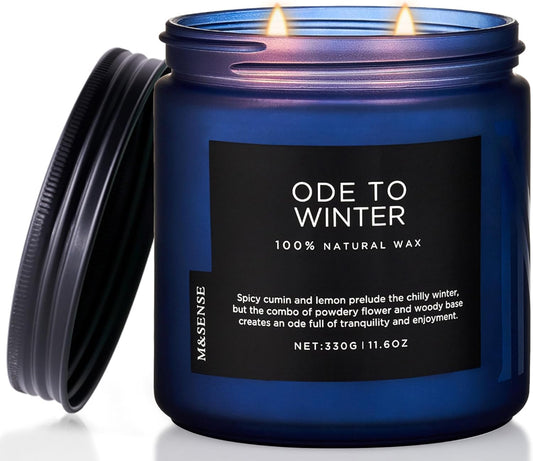 M&SENSE Ode to Winter - Lavender Sandalwood Scent 11.6oz Natural Soy Wax Non Toxic Candle, Up to 70 Hours Burn Time Winter Scents, 2 Cotton Wick Jar Candle Home Scented Gift