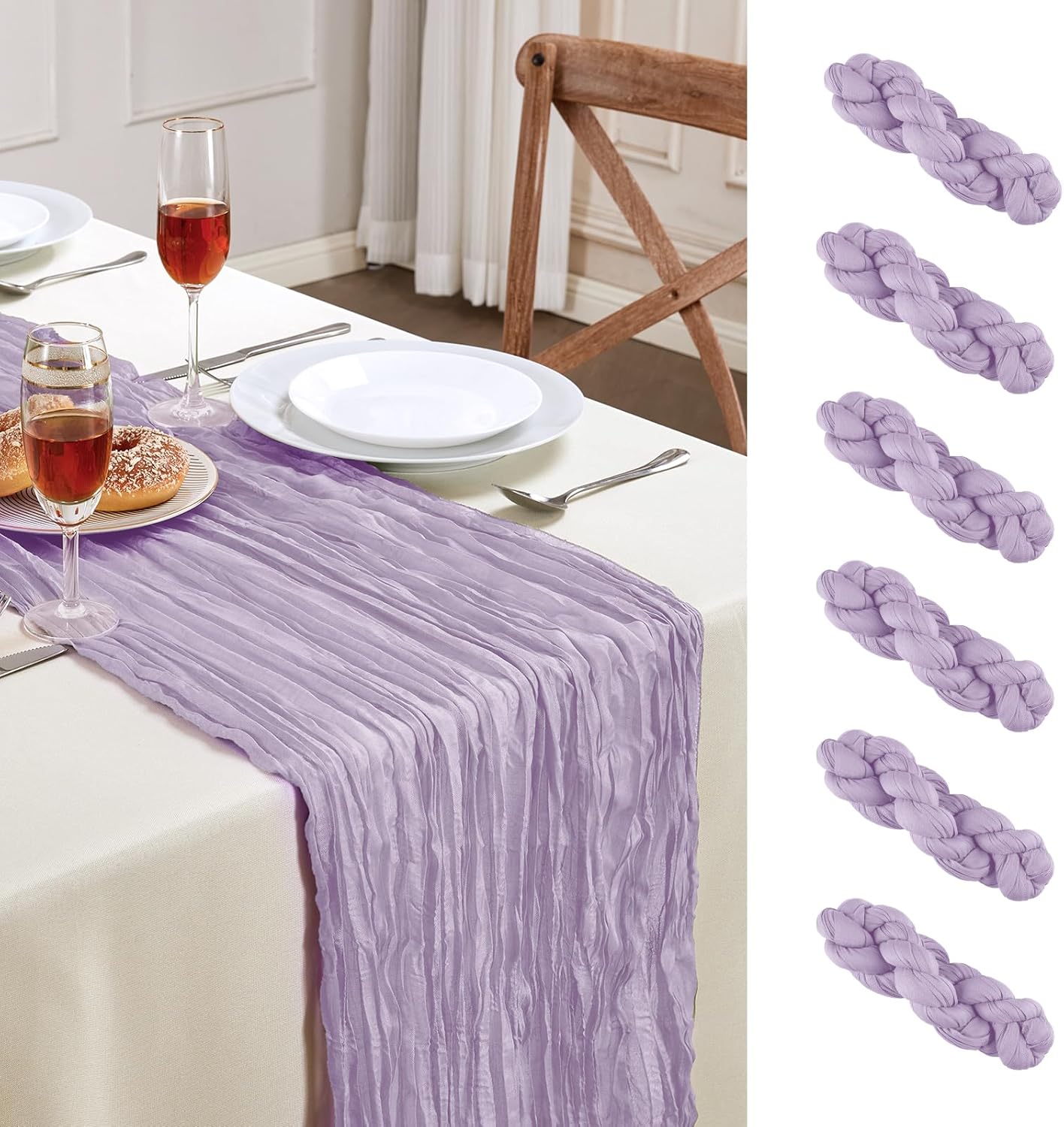6 Pack Purple Cheesecloth Table Runner 10FT Long Boho Gauze Table Runner Rustic Sheer Runner for Wedding Bridal Baby Shower Birthday Party Table Decor Thanksgiving Christmas Decorations