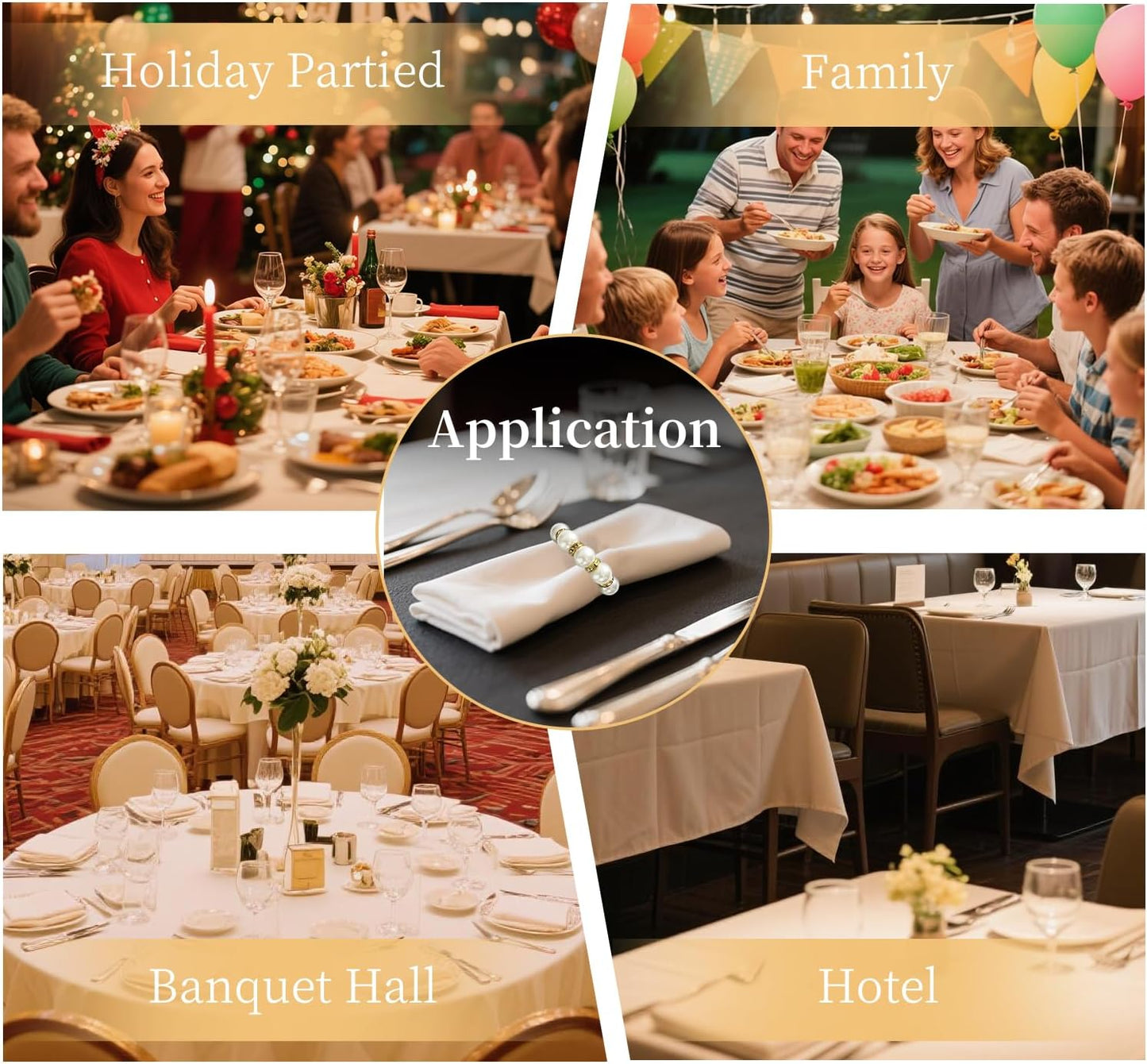 48 Pcs Gold Disposable Napkin Rings, Delicate Pearl Napkin Ring Holder, White & Golden Beaded Serviette Buckles for Formal Wedding Dinner Home Decor Party Supplies