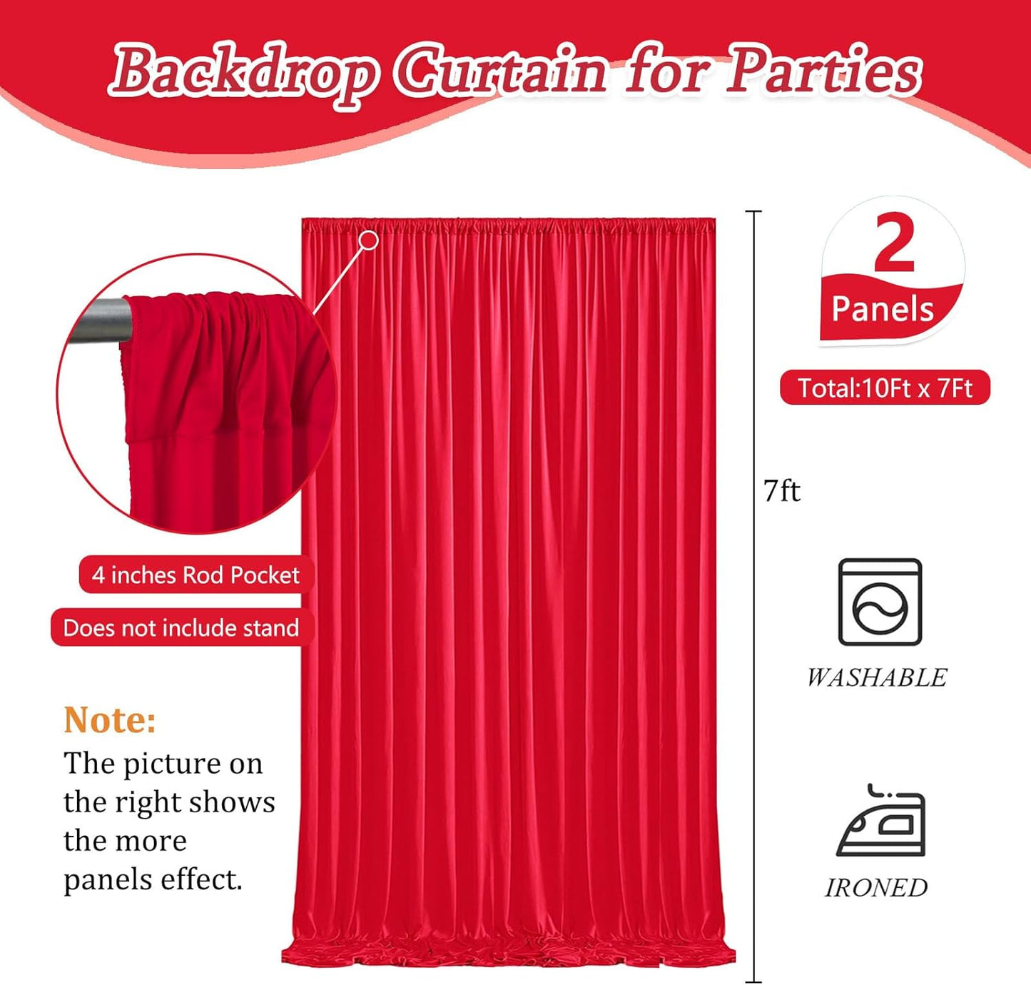 10 x 7 Feet Red Backdrop Curtain for Partie, Background Curtains for Photoshoot, Birthday, Wedding, Halloween, Thanksgiving, Christmas Day, New Year Party Decorations 5Ft x 7Ft, 2 Panels