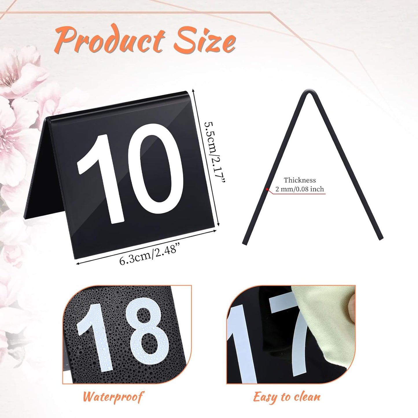 Table Numbers 1-25 Acrylic Restaurant Table Numbers Double Side Plastic Table Tent Table Numbers for Events Banquets Party Wedding Food Service Reception(Black)