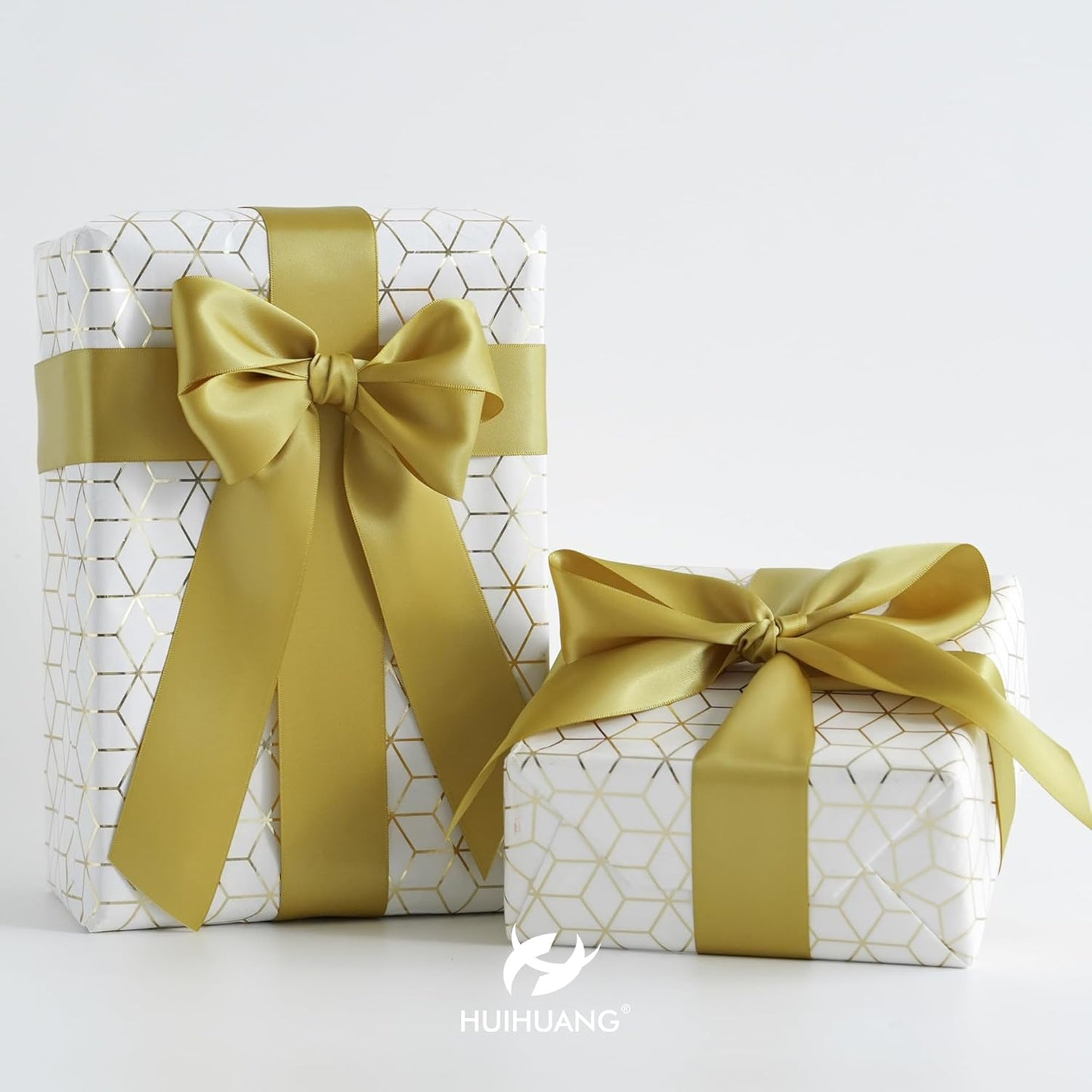 HUIHUANG Gold Satin Ribbon 1-1/2 inch x 50 Yards Dijon Gold Double-Faced Satin Ribbon for Gift Wrapping, Bows, Flower Bouquet, Crafts, Bridal Shower Wedding Decor, Christmas Tree