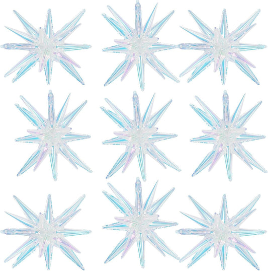 Iridescent Star Balloons,9Pcs 22Inch Iridescent Clear Explosion Spike Cone Helium Polyester Film Star Foil Balloons for Birthday Anniversary Baby Shower Wedding Disco Party Decorations