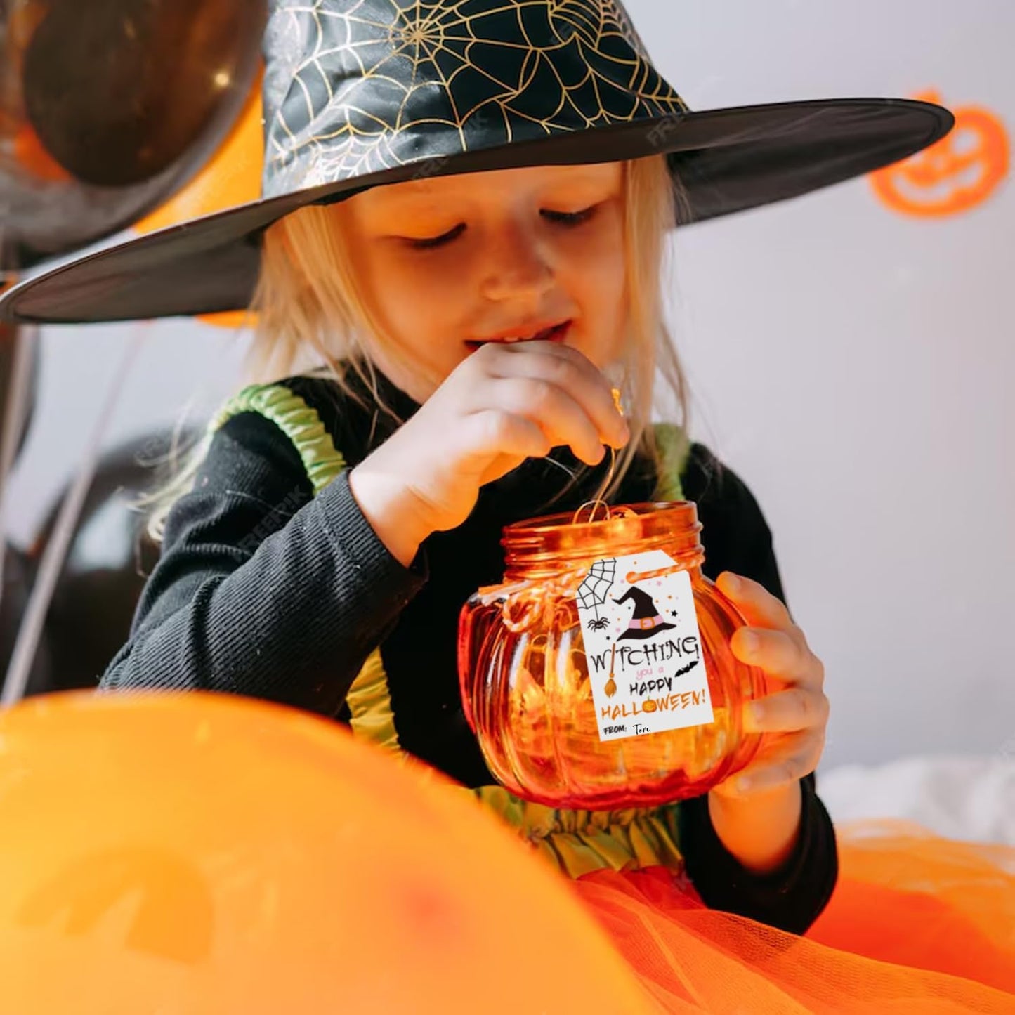 Aukolass 50pcs Happy Halloween Treat Tags,Witch Themed Gift Tags for Halloween Party Favors and Gift Wrapping Decoration(Witching)