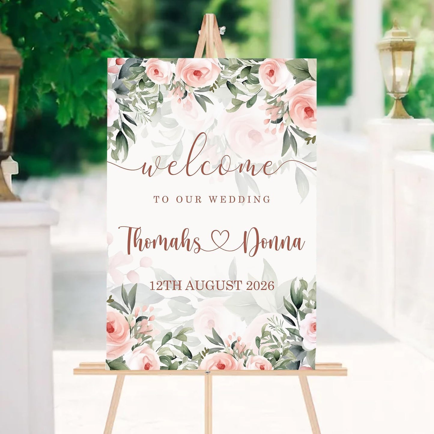 Blush Pink Rose Wedding Welcome Sign, Editable Floral Template, Gentle Modern Printable Sign for Ceremony or Reception
