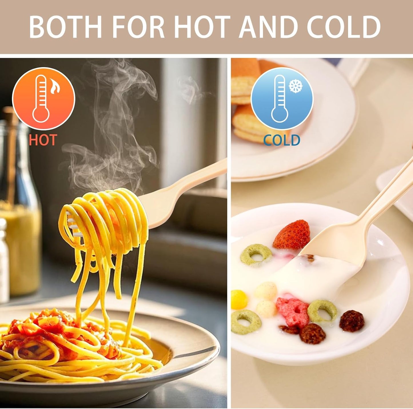 100% Compostable Silverware, Light Brown Plastic Silverware 100 Forks 100 Spoons 100 Knives, Compostable Utensils, No Plastic Utensil, Eco Friendly Disposable Cutlery for Party Office Wedding