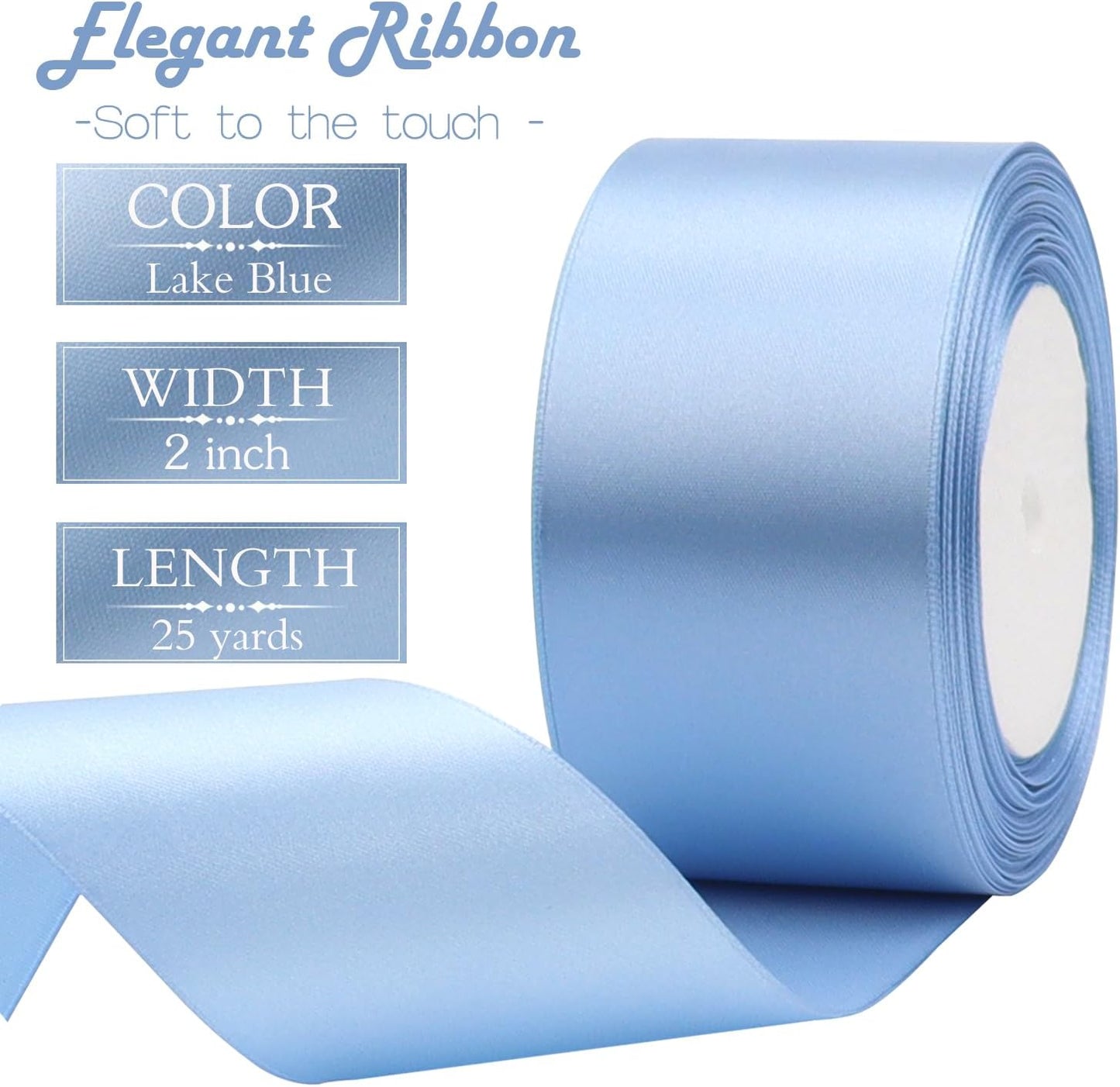 Lake Blue Solid Satin Ribbon 2 Inch 25 Yards Solid Polyester Fabric Ribbon for Gift Wrapping Wedding Christmas Baby Shower Birthday Party Decoration Handmade Immortal Flower Craft