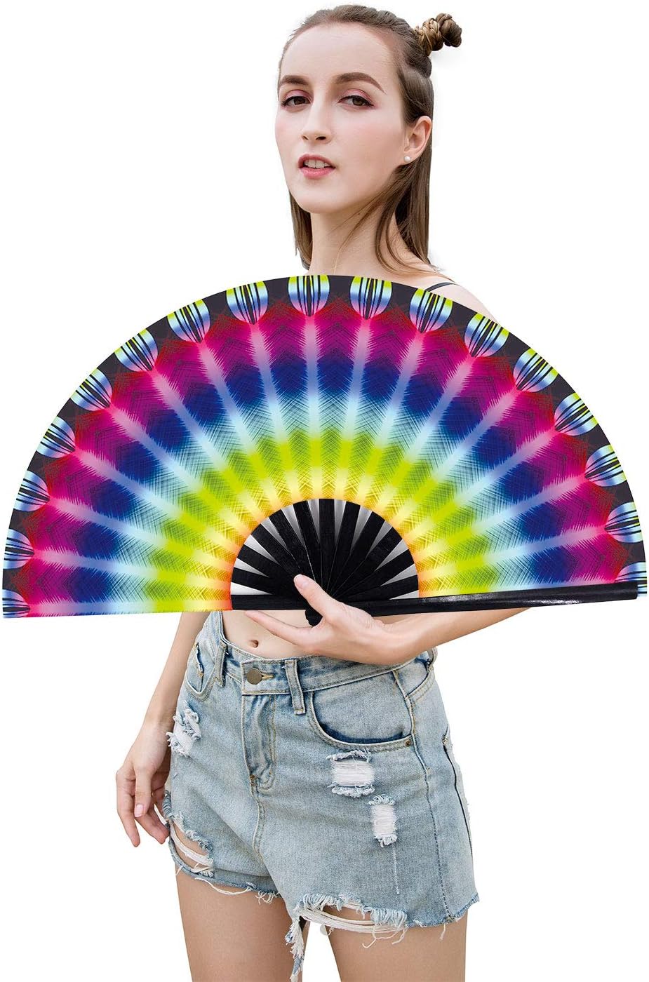 Amajiji Large Folding Hand Rave Fan Popping Fan for Line Dancing Clacking Fans for Boots On The Ground Dance,Party,Decoration,Festival (Ａperture)