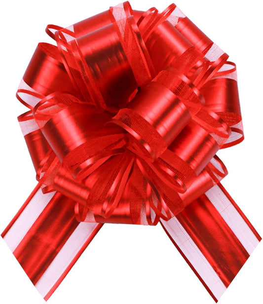 6 PCS 6 Inch Organza Red Pull Bows - Perfect for Gift Wrapping, Wedding Decor, Car Bows, Birthday Parties, Christmas, and Valentine's Day