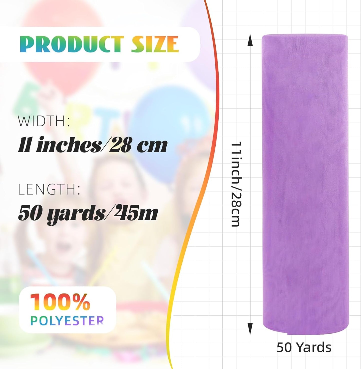 Crystal Organza Fabric Tulle 11 Inch by 50 Yards Sheer Tulle Rolls for DIY Craft Wedding Party Baby Shower Decor Gift Wrapping Party Supplies (Purple)