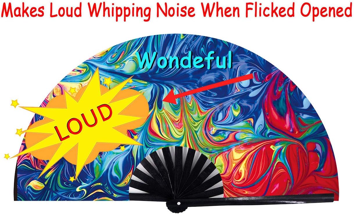 Amajiji Large Folding Hand Rave Fan Popping Fan for Line Dancing Clacking Fans for Boots On The Ground Dance,Party,Decoration,Festival (Ice Ｆire)