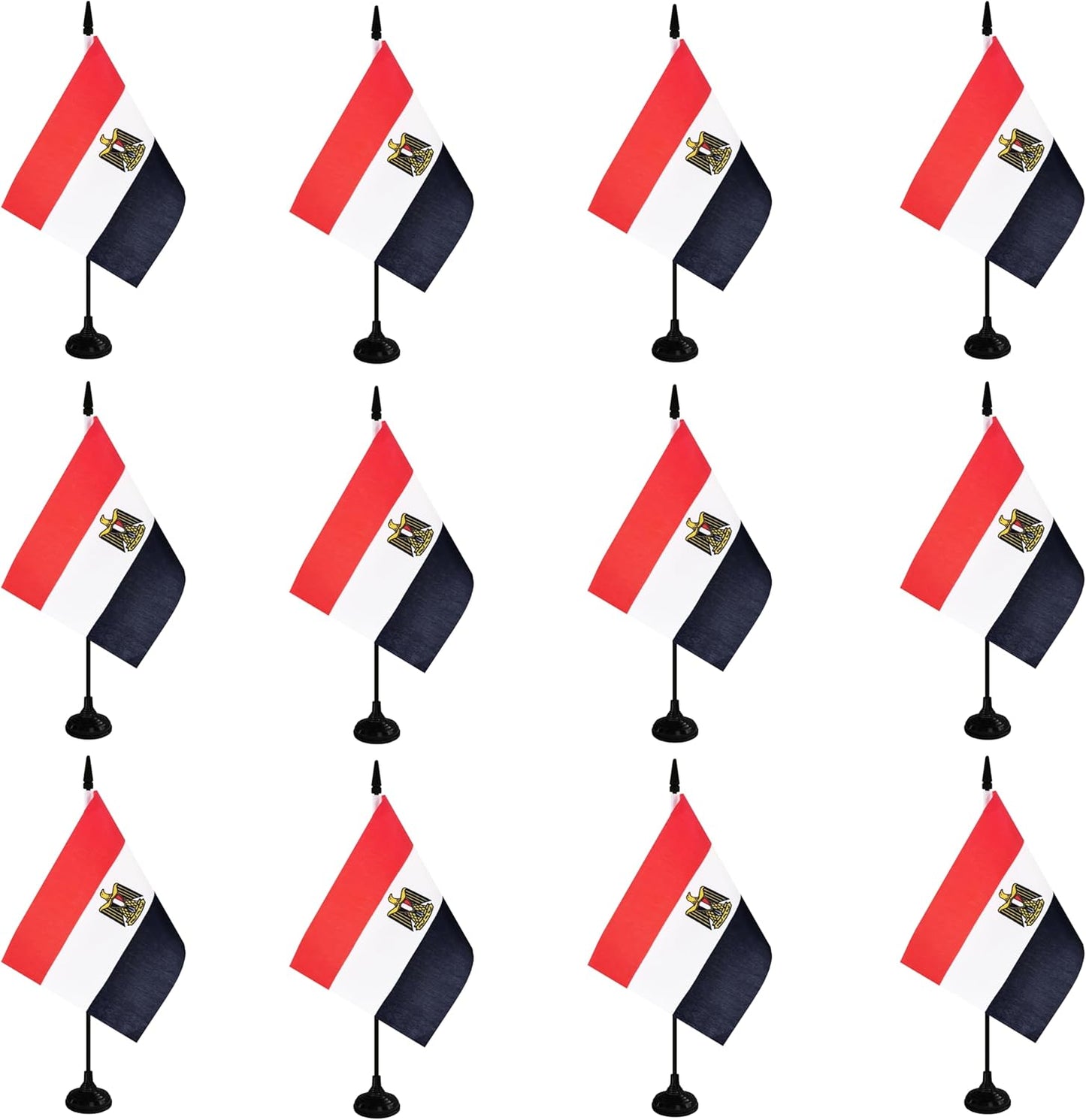 Egypt Desk Flag, 12 Pack Egyptian Table Office Flag with Black Solid Pole and Stand Base, International Country Flag, Festival Celebration, Classroom Meeting Desktop Decor (Egypt)