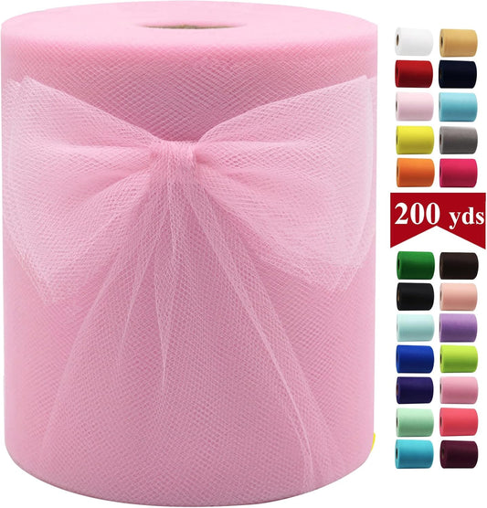 Pink Tulle Fabric Rolls 6 Inch by 200 Yards (600 feet) Fabric Spool Tulle Ribbon for DIY Pink Tutu Bow Baby Shower Birthday Party Wedding Decorations Craft Supplies