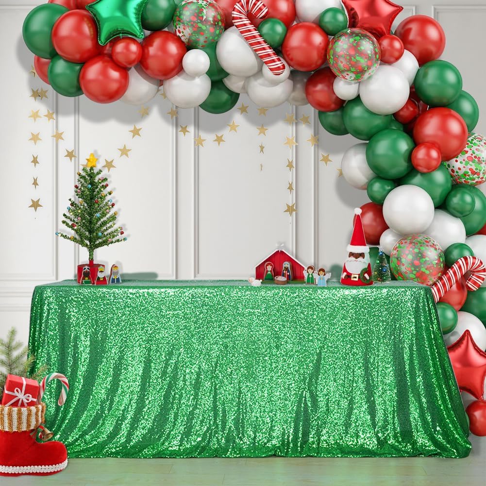 SquarePie Sequin Tablecloth 60 x 102 Inch Green Glitter Table Cloth for Christmas Party Decoration