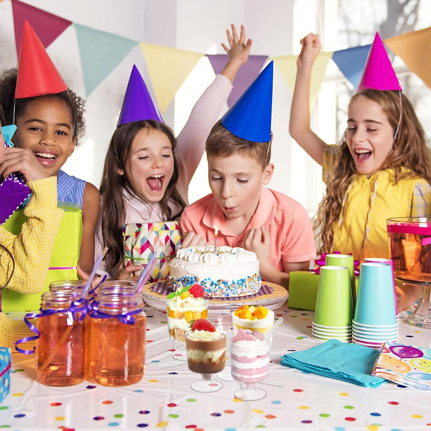 80 Pack Dessert Cups with Spoons, 5 OZ Mini Clear Plastic Parfait Cup for Party, Serves 40, Diposable Dessert Goblets for Fruit, Mousse Pudding, Appetizer Cup Bowl for Spring Summer Party