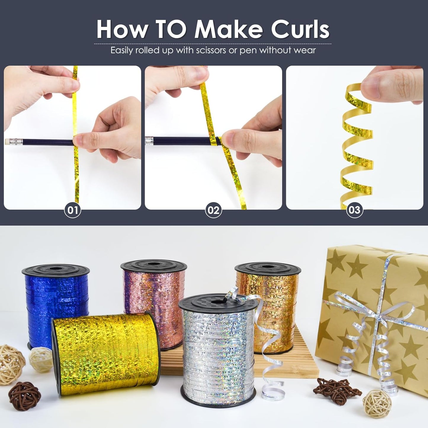 Black Curling Ribbon 500 Yard, Shiny Metallic String for Gift Wrapping, Balloon, Florist Flower - 3/16" Thin Curly Gift Ribbon