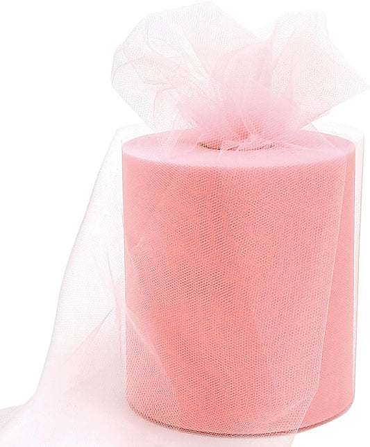 6" x 200 Yards Blush Tulle Fabric Rolls, Blush Spool Tulle Ribbon for DIY Tutu Skirt Wedding Decoration Baby Shower Birthday Party Backdrop Gift Wrapping Bow Craft Supplies