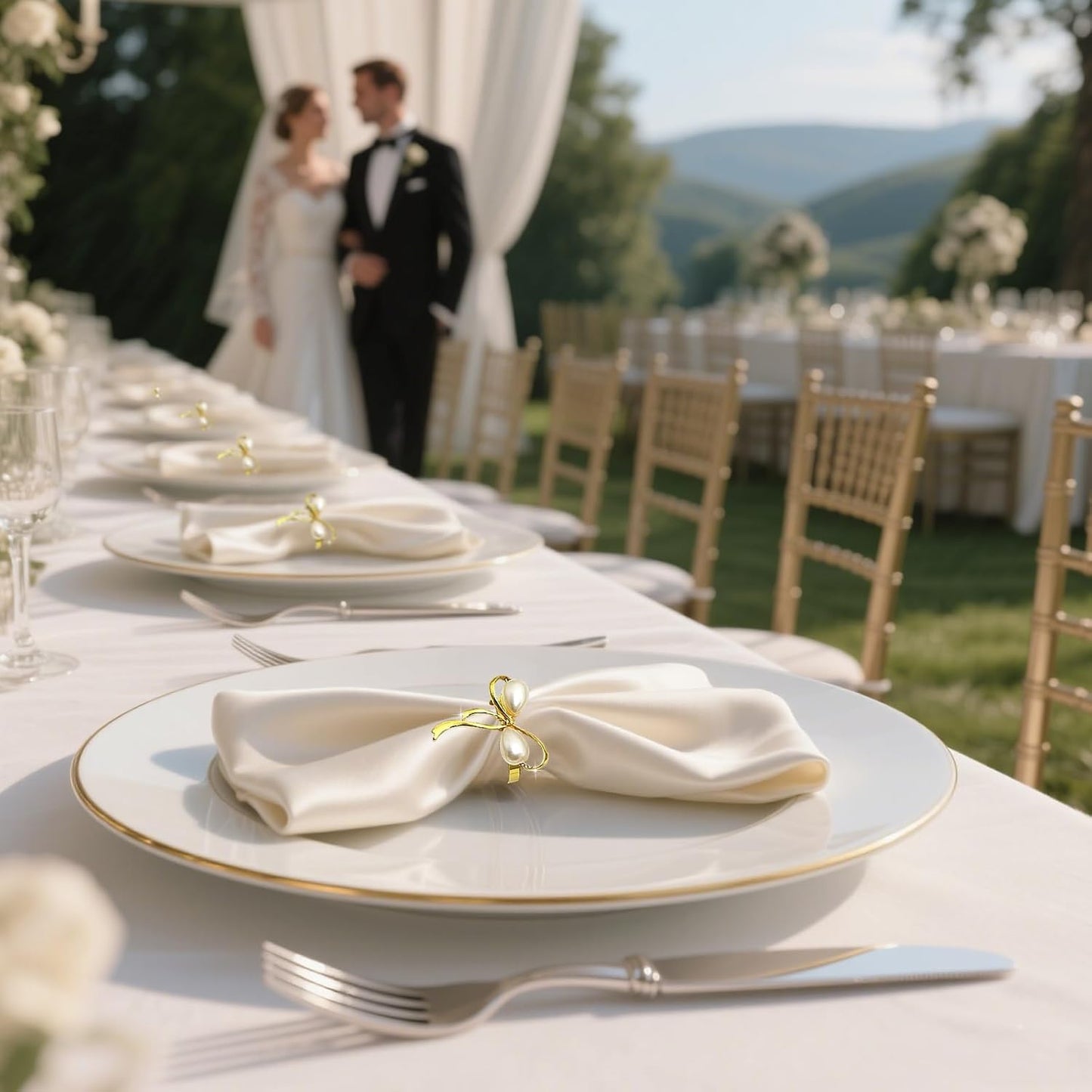 Gold Napkin Rings Set of 8 Pearl Bow Napkin Rings for Napkins,Rustic Napkin Ring Holders, Butterfly Knot Napkin Holders for Cloth Napkins,Christmas Bow Tie Napkin Ring for Dining Table Decor