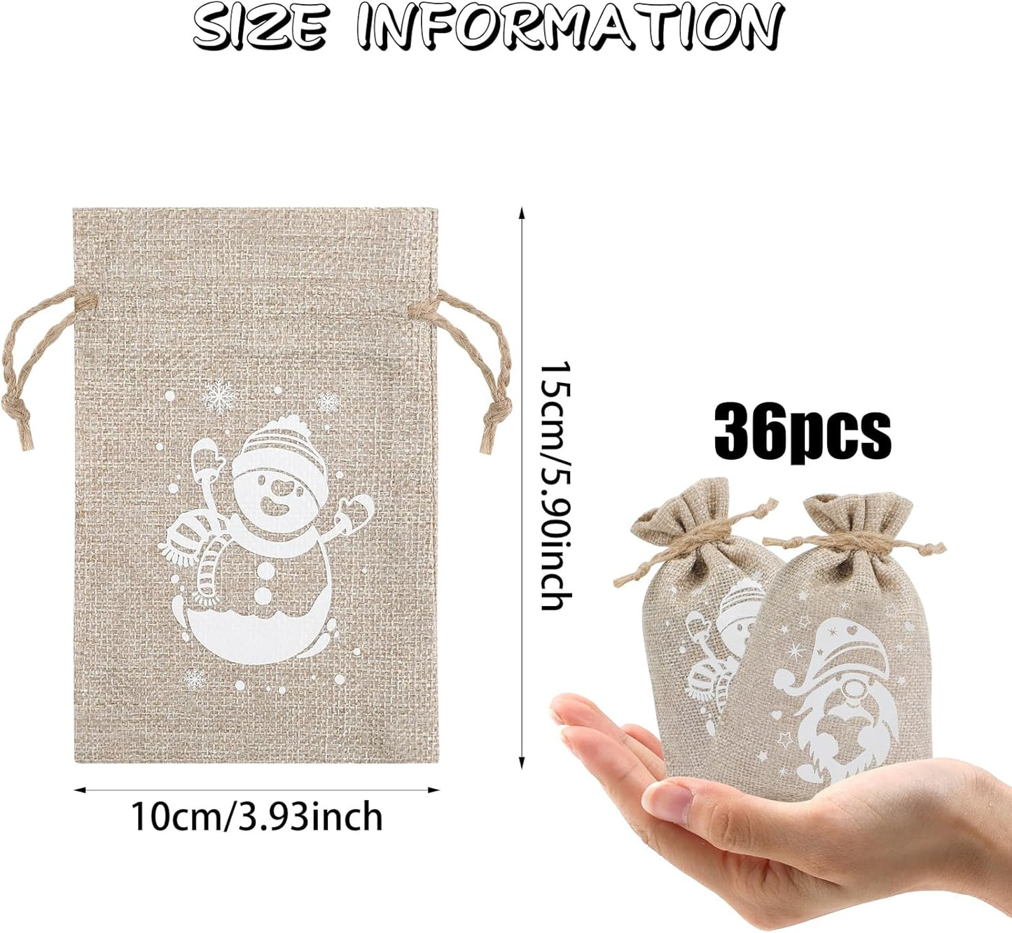 CCINEE 36pcs Christmas Burlap Bags, 4×6 Inch Drawstring Christmas Burlap Goody Gift Candy Bags with Double Jute Drawstrings Xmas Treat Bags for Candy Wrapper Xmas Party Favors