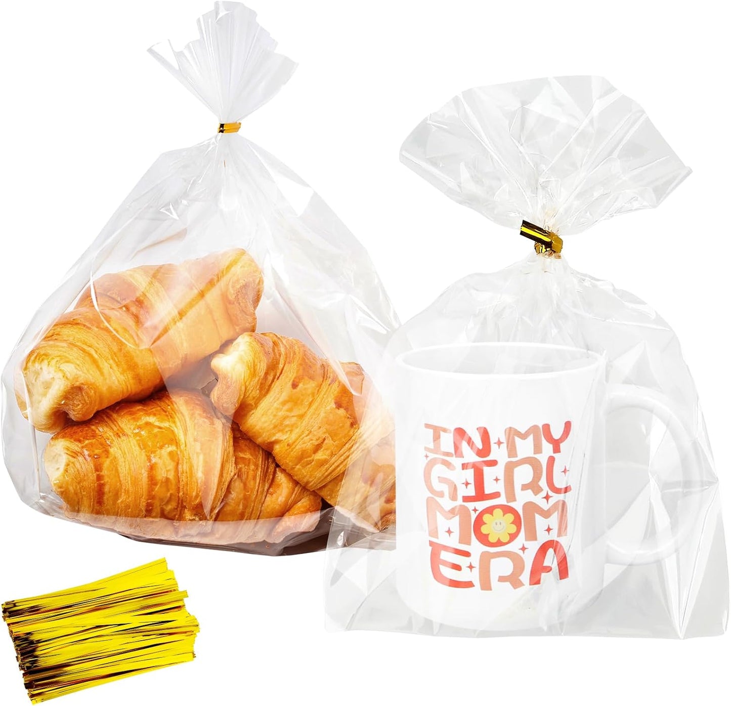 100 PCS Cellophane Treat Bags, Cidenbio 9x12 In Clear Cellophane Gift Bags with Twist Ties Plastic Goodie Bag for Party Favor Cookie Candy Popcorn Bakery Chocolate Gift Wrapping