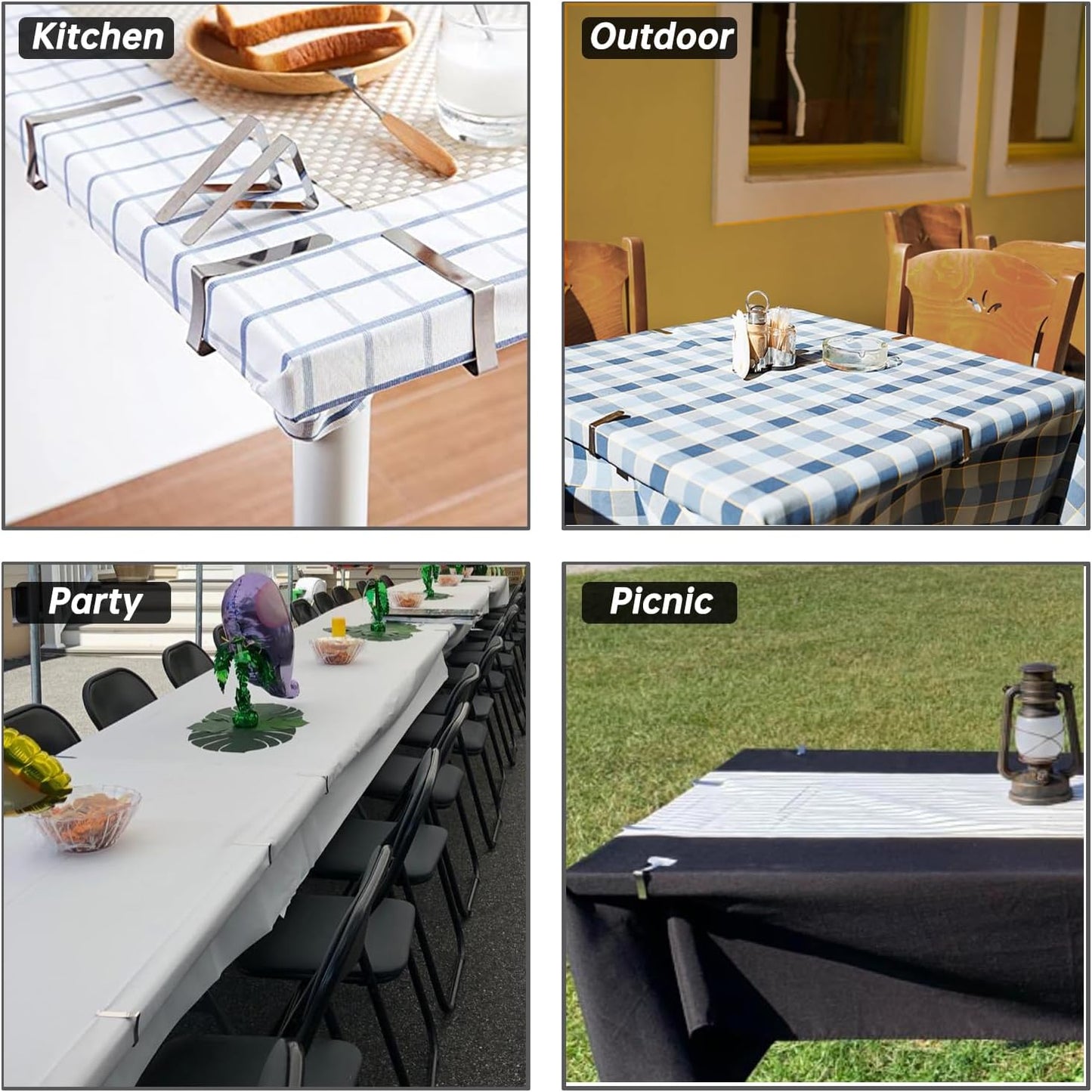 TriPole Tablecloth Clips 32 Pack Picnic Table Clips, Stainless Steel Table Cloth Holder Clips for Outdoor Tables, Metal Tables Cover Skirt Clamps for Camping Dining Wedding Graduation Party Essential