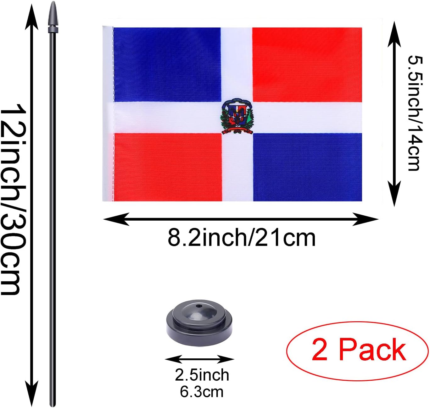 WXTWK 2 Pack Dominican Flag Dominican Deluxe Desk Flag Set - Mini Small Dominican Republic Table Office Flags with Black 12" Solid Pole Stand Base Classroom Meeting Desktop Decorations