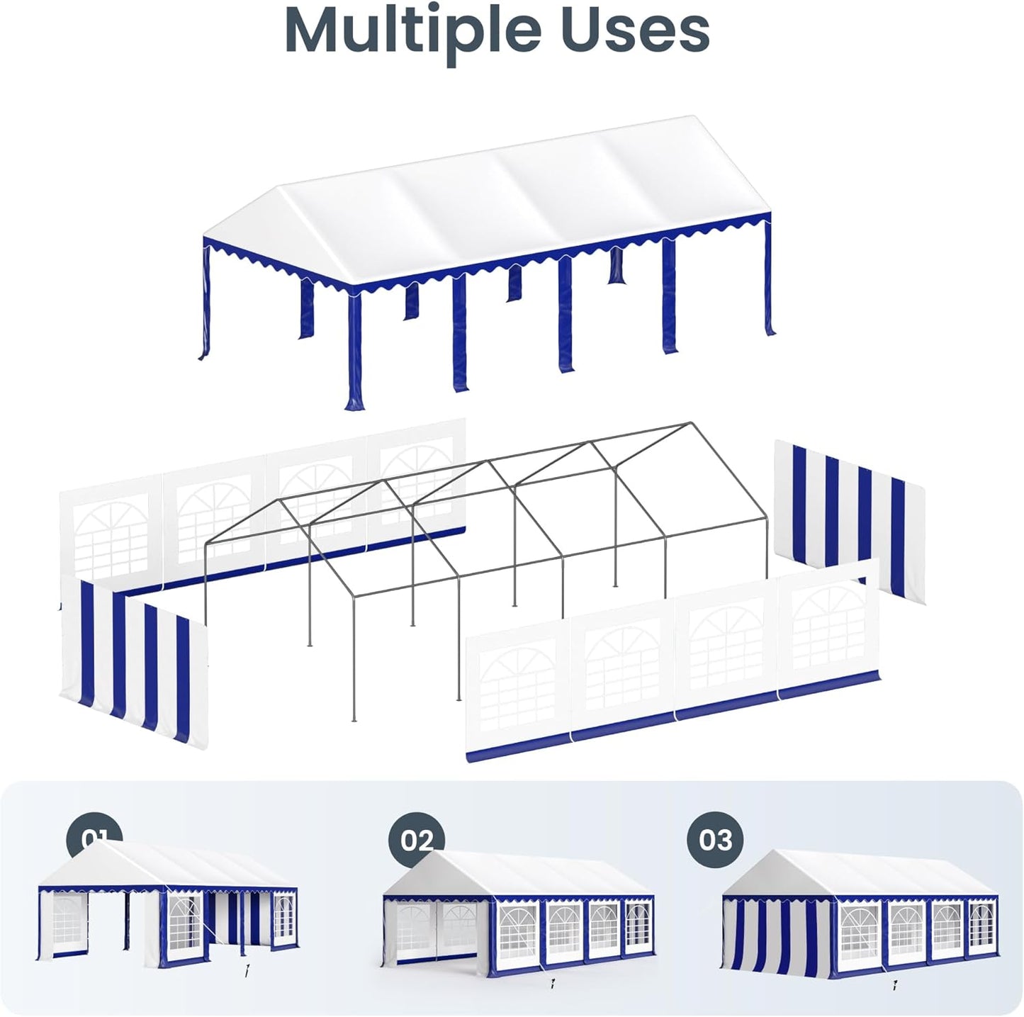 PHI VILLA 26'x13' Outdoor Heavy Duty Party Tent Large Commercial Canopy Wedding Event Tent Shelter Canopy Carport with Removable Sidewalls & 3 Storage Bags for Patio Outdoor Garden Events, Blue