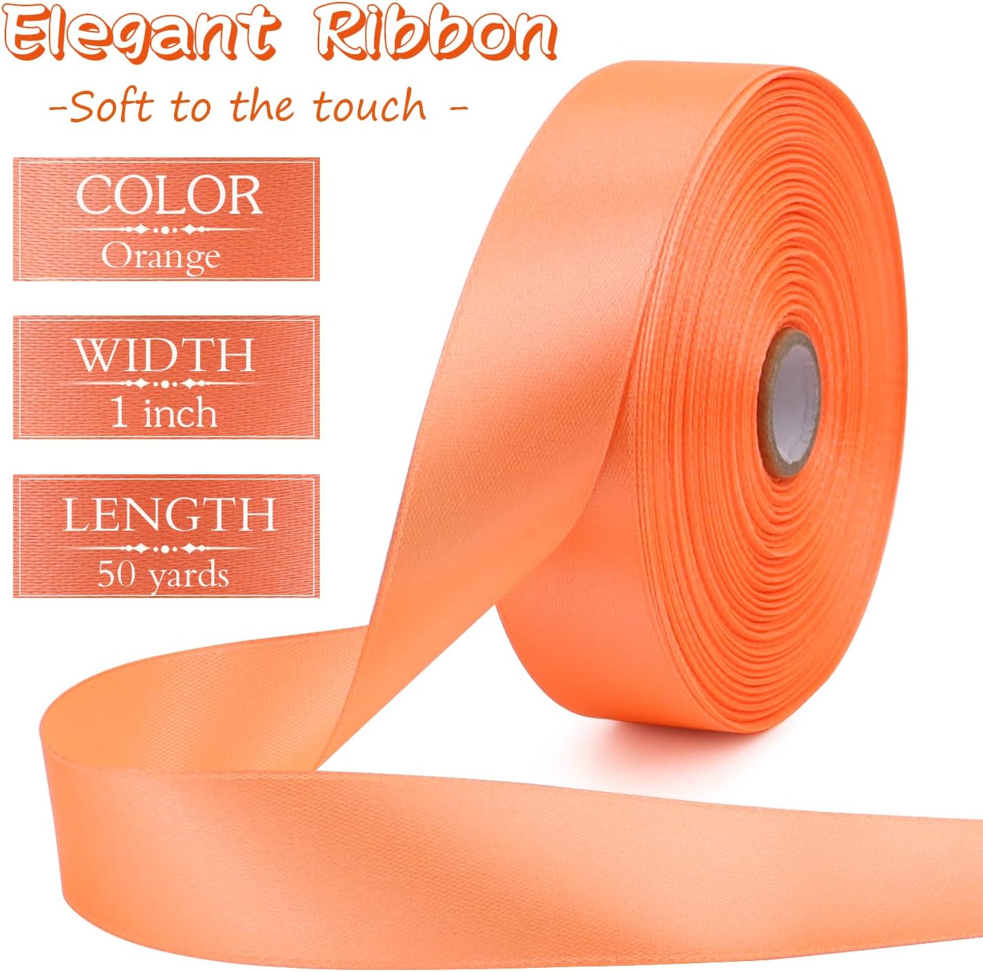 Orange Solid Satin Ribbon 1 Inch 50 Yards Solid Polyester Fabric Ribbon for Gift Wrapping Wedding Christmas Baby Shower Birthday Party Decoration Handmade Immortal Flower Craft