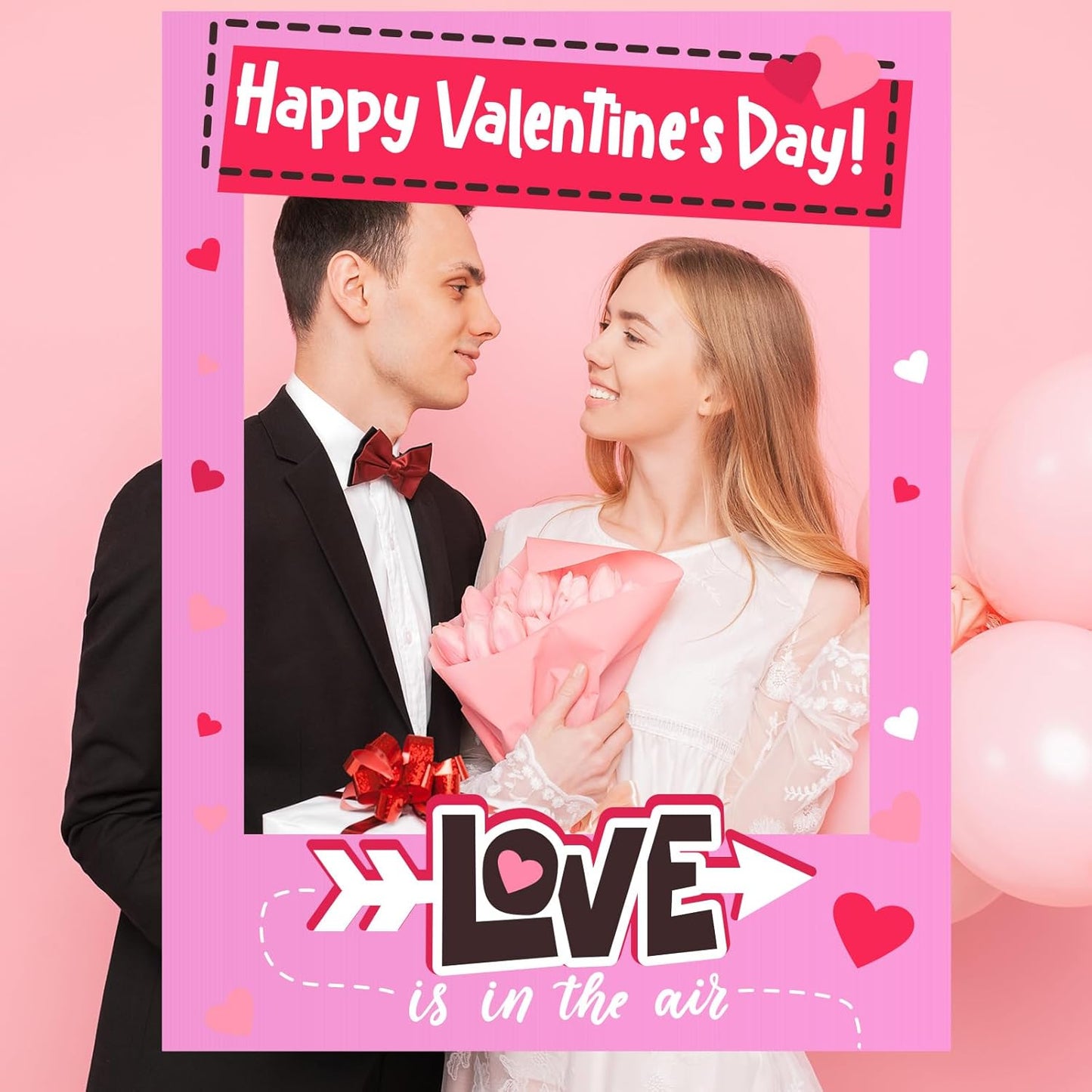 32 x 24 Inch Large Blank DIY Photo Booth Props Picture Frame Party Frame DIY Photo Booth Props Selfie for Birthday, Graduation, Christmas Holiday Party(Pink,Vertical)