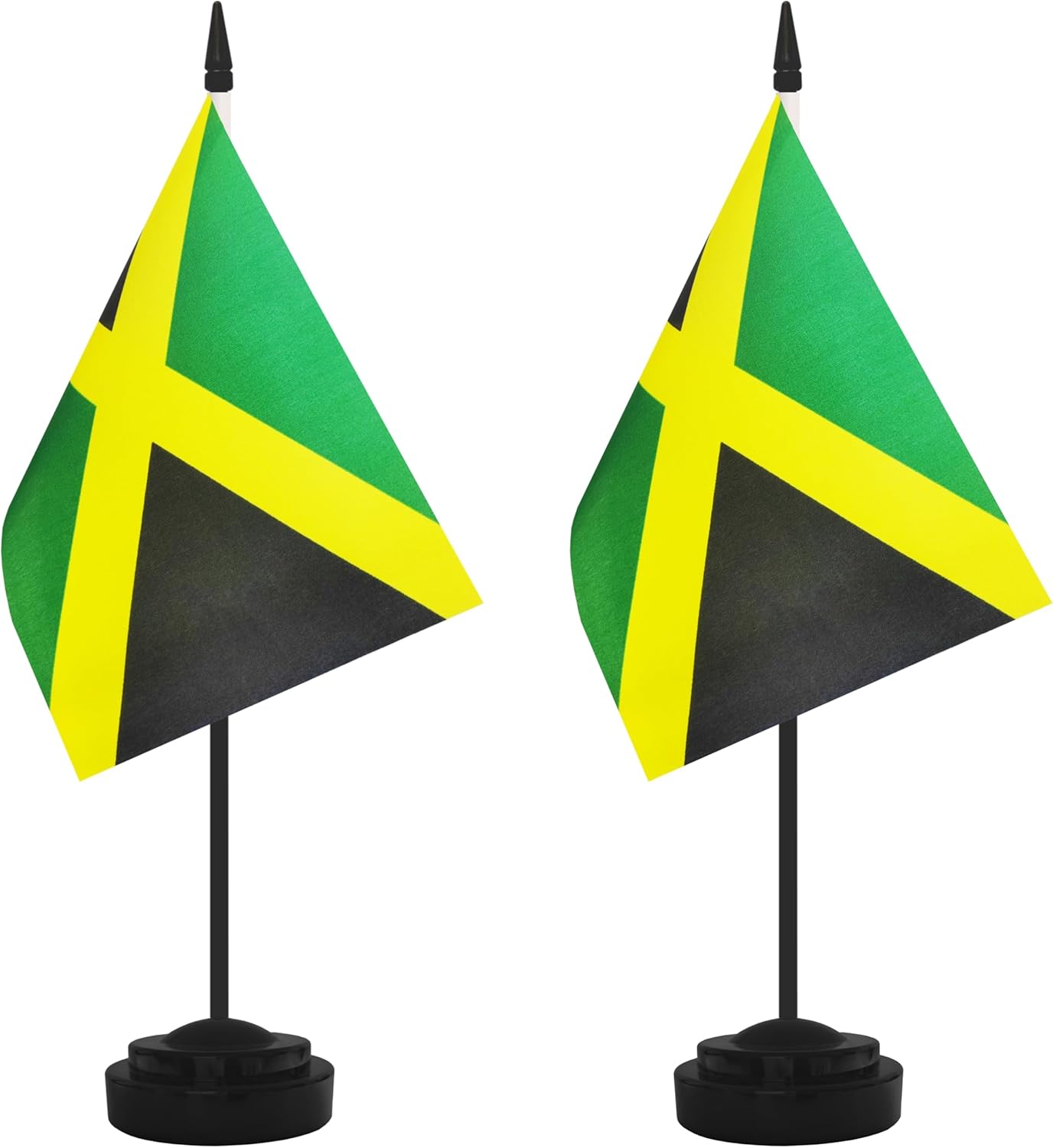 2 Pack Jamaica Desk Flag Set, Jamaican Desktop Small Miniature Table Office Flag with 12" Black Pole and Black Base, Offices, Classroom, Home, Festival Decoration (Jamaica)